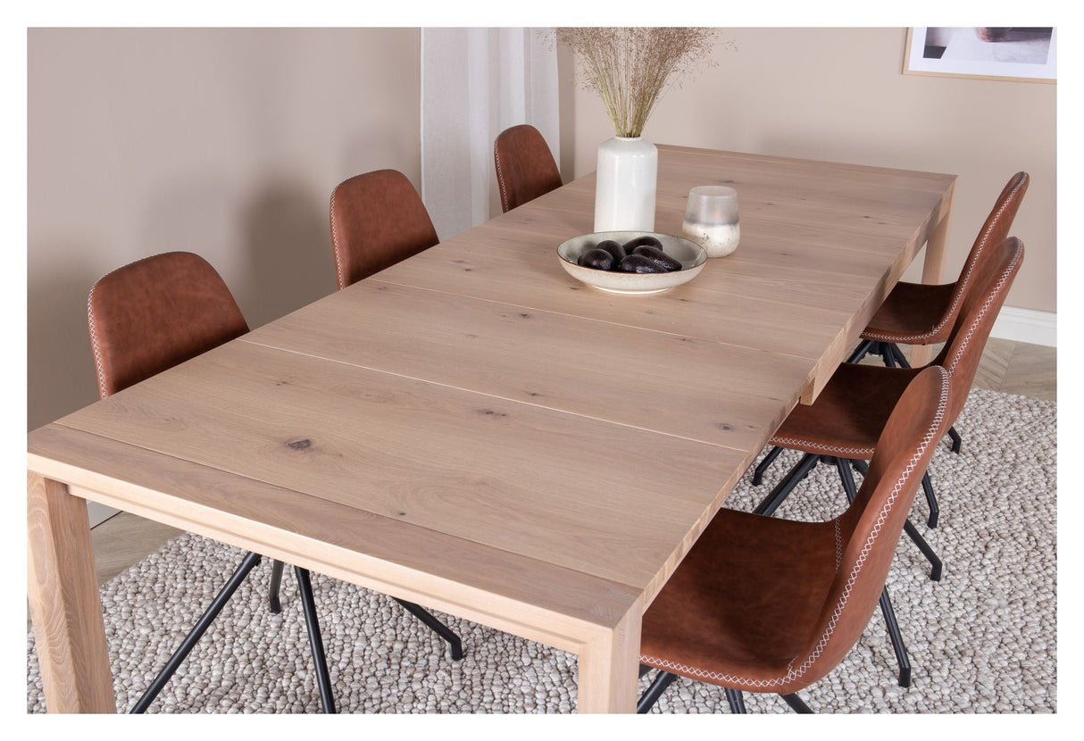 Elegant spisebord med. Utvidelse med 6 polare stoler w. Spin, Brown Pu