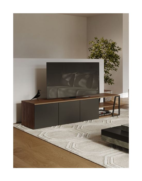 Albi TV-bord 190, valnøtt/svart metall, 190x45x45 