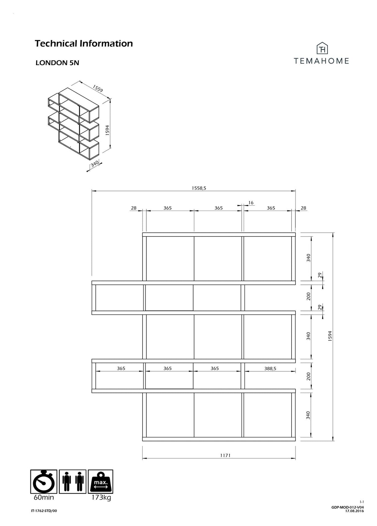 Temahome London Shelf - Walnut H: 160