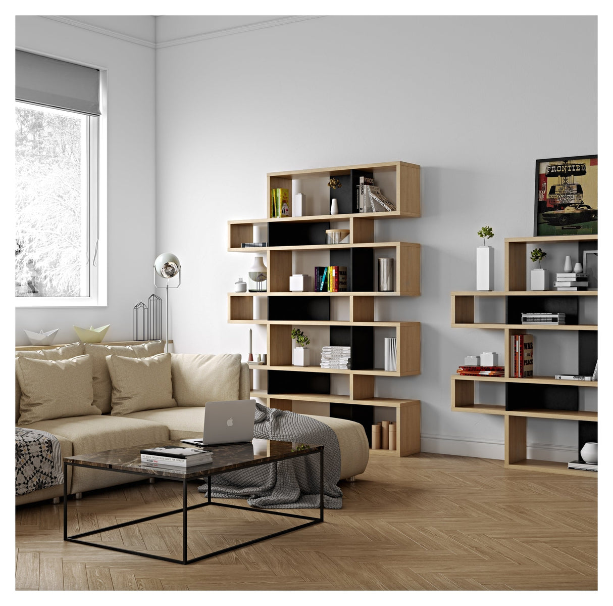 London Triple Bookhelf, Walnut Define/Matte Black