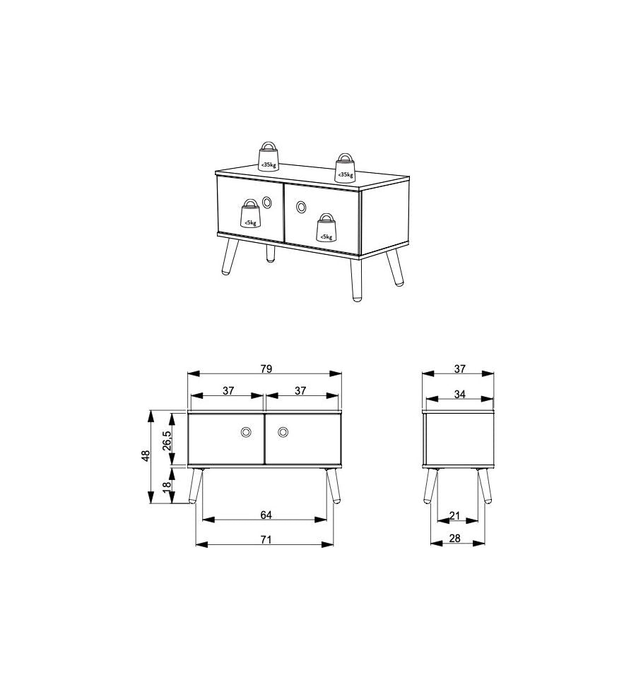 Tenzo - Dot Entré Bench, Oak, Gray