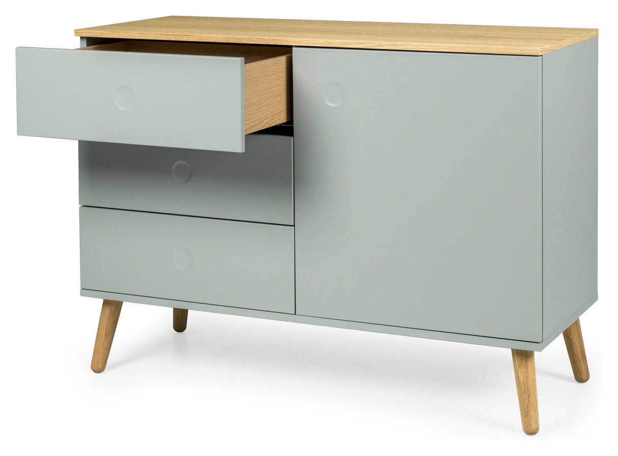 Dot Sideboard 1 Door+3 -skuffer, eik/salvie