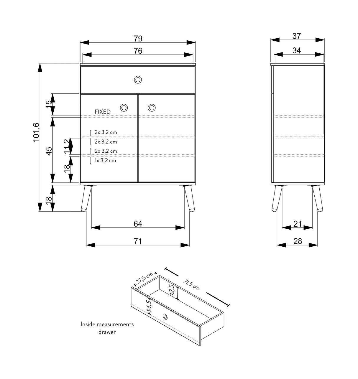 Tenzo - Dot Sotorboard w. skuff hvit, eik