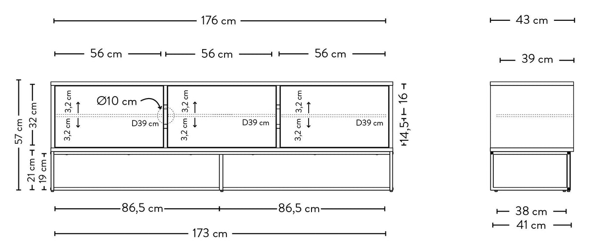 Tenzo Lipp skjenk med 6 skuffer, 43x176, svart