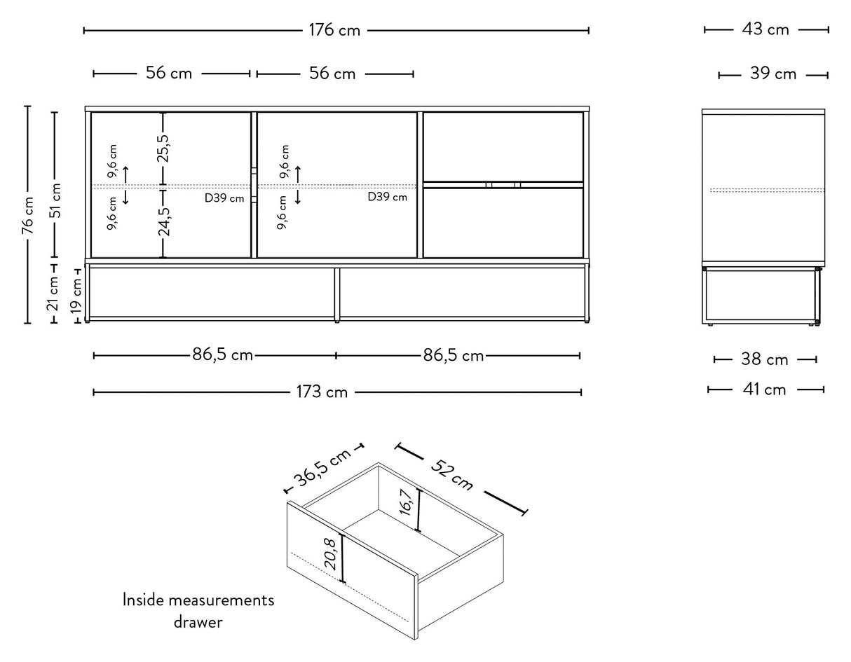 Tenzo - LIPP SIDARBOARD W. 2 skuffer, hvite