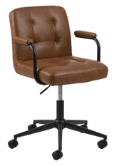 Tibro Office Chair with Armrests, Brown Leatherette