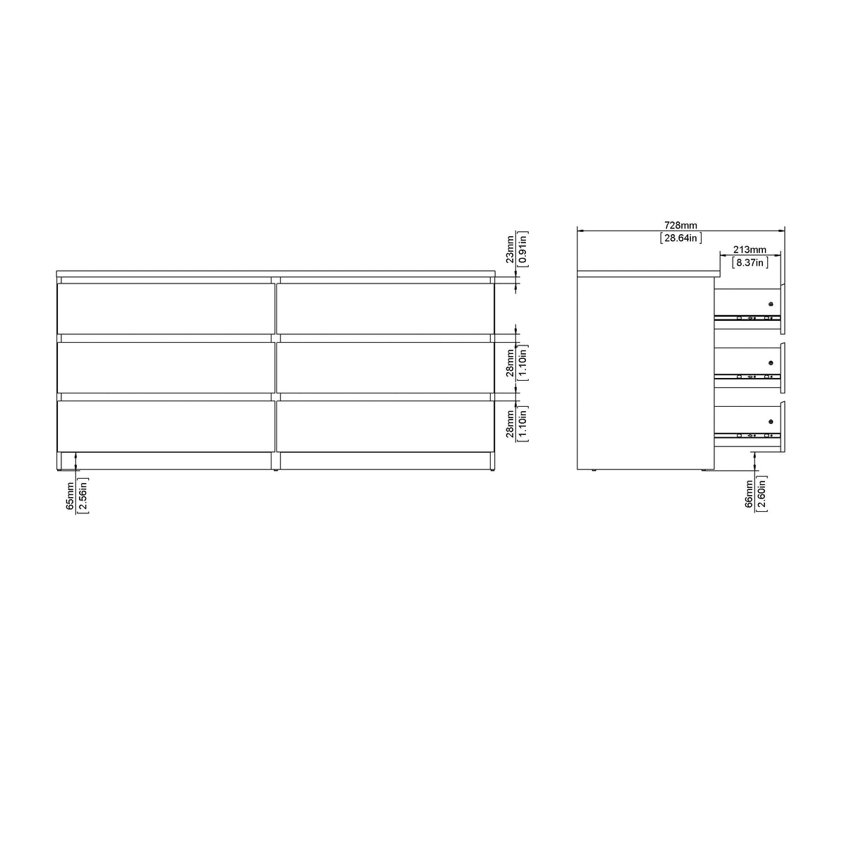 Naia Double Chest m. 6 skuffer, matt sort 