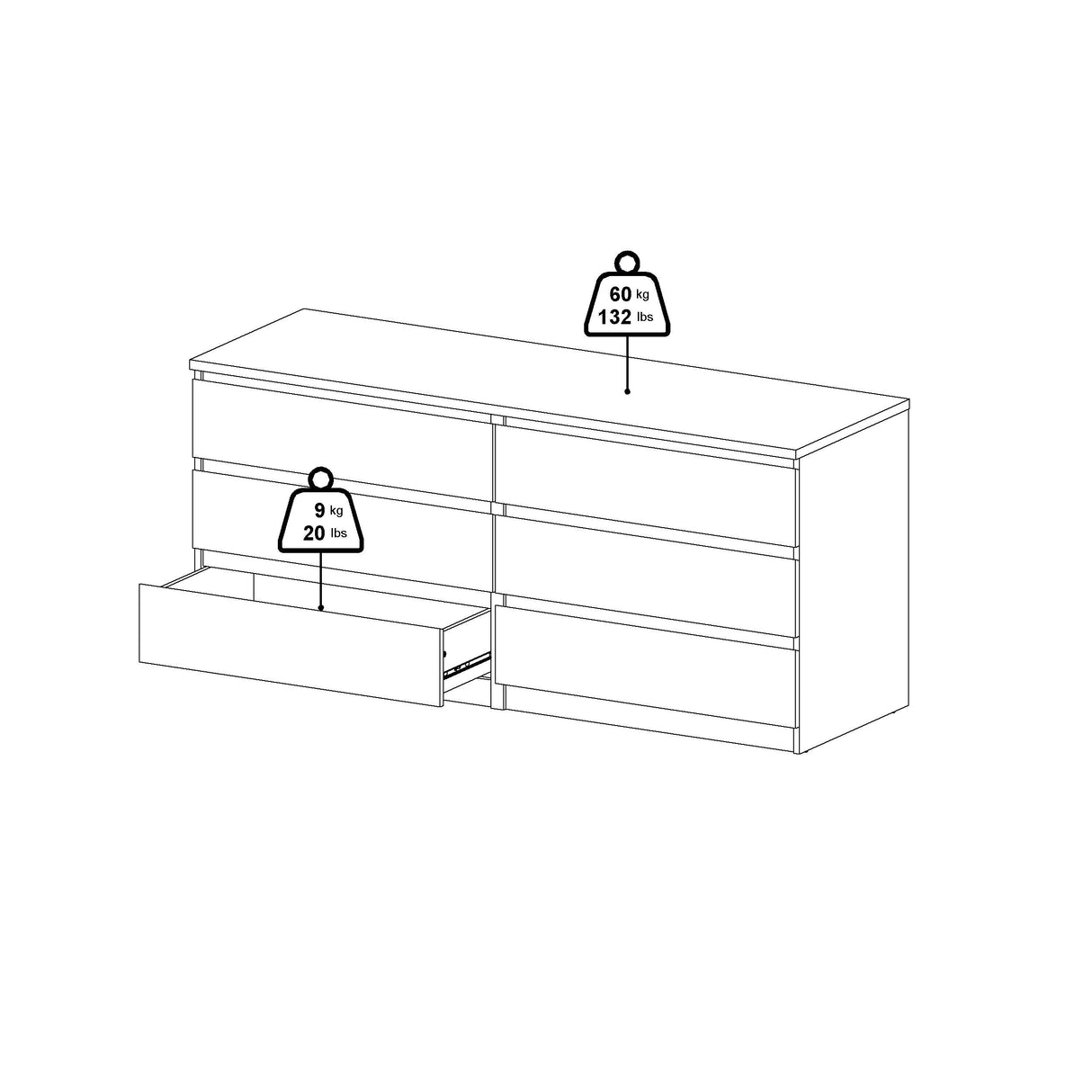 Naia Double Chest m. 6 skuffer, matt sort 