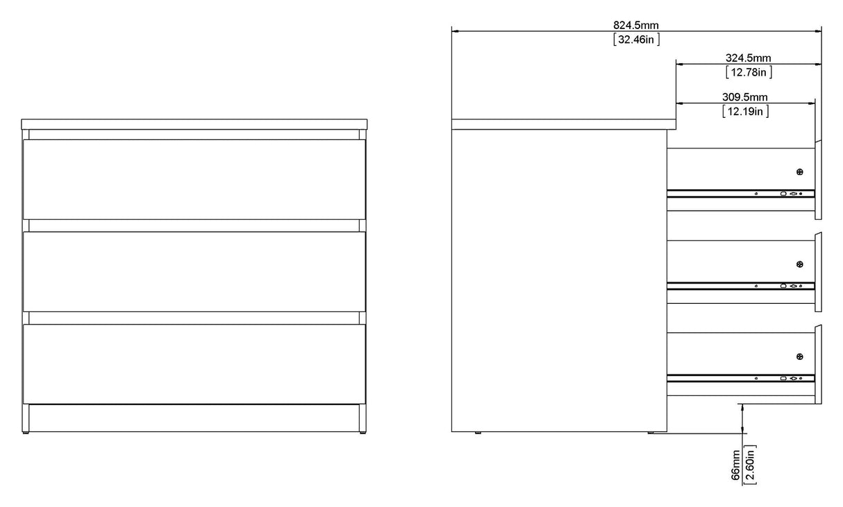 Naia bryst 3 skuffer, betongutseende/hvitt, 70x77