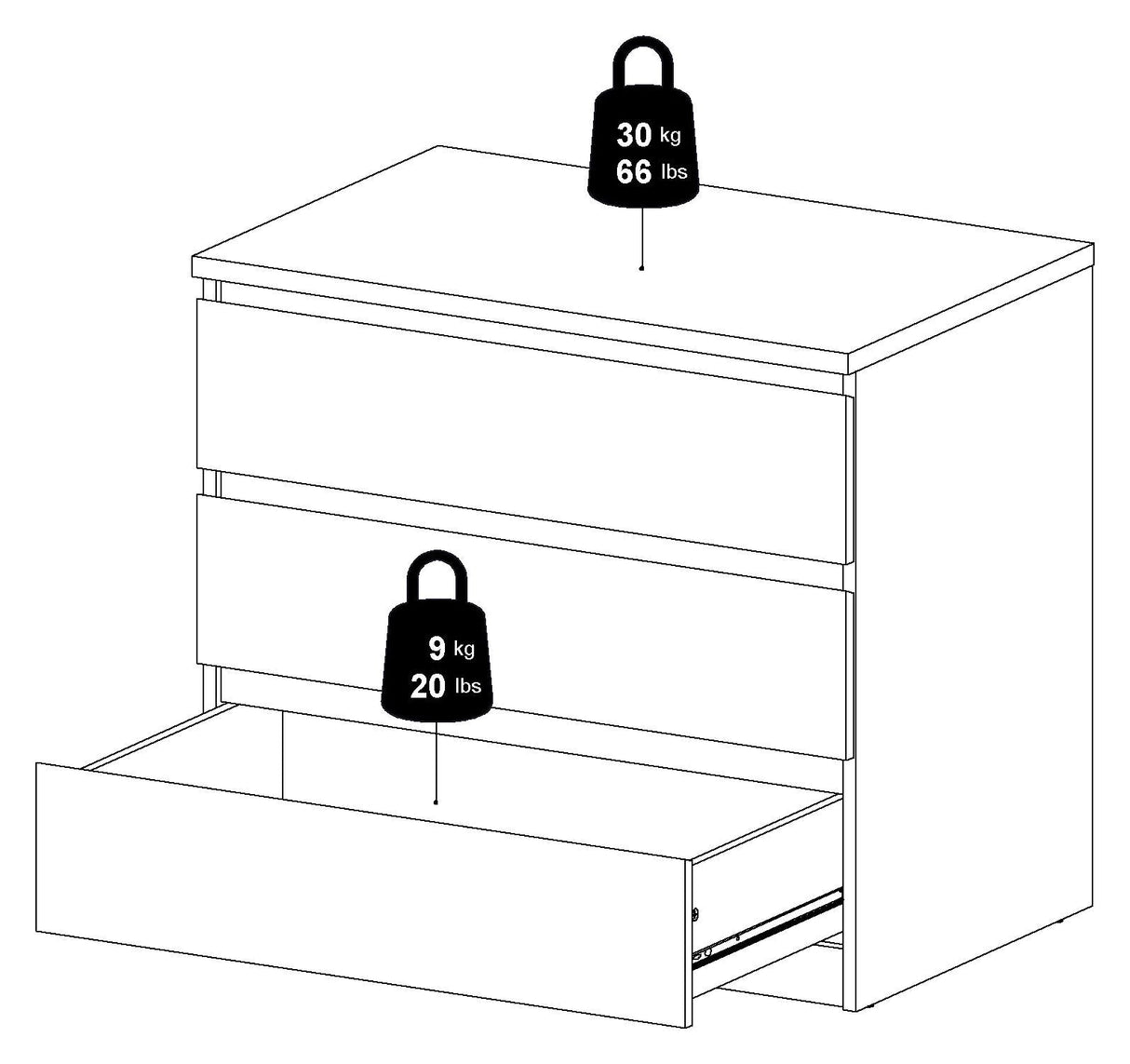 Naia bryst 3 skuffer, betongutseende/hvitt, 70x77