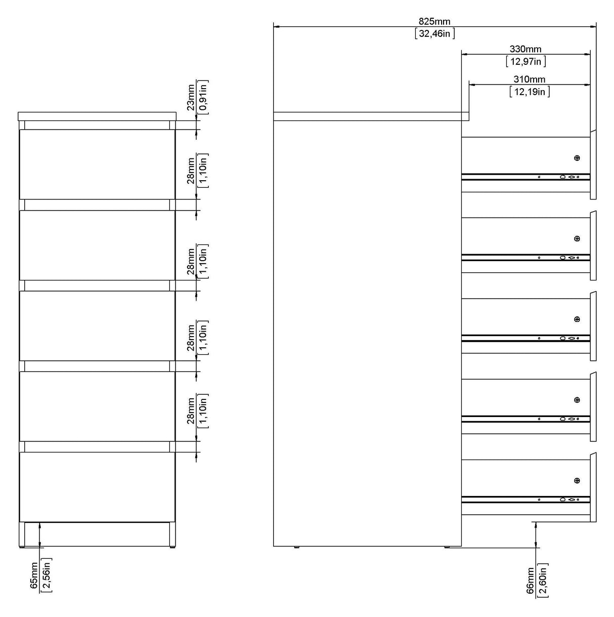 Naia bryst w. 5 skuffer, svart, B: 40