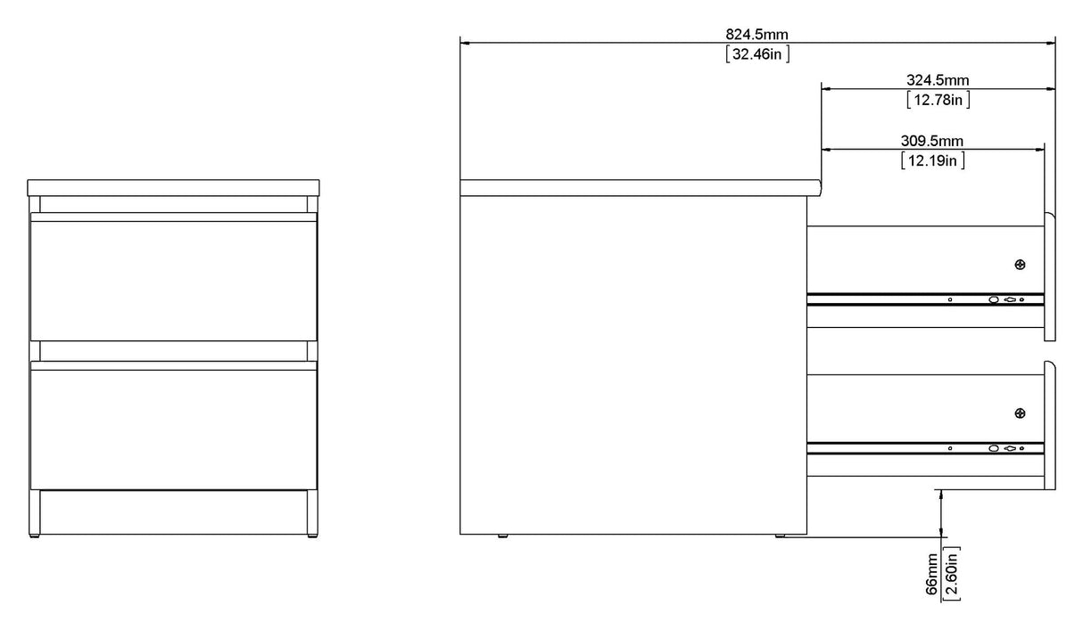 Naia Nightstand 2 -skuffer, Matt Black