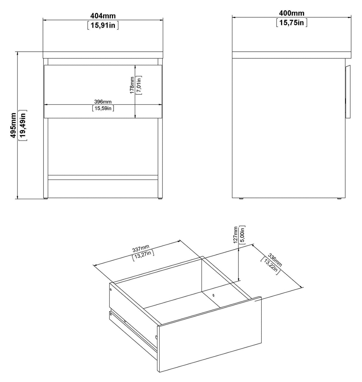 Naia nattbord w. 1 skuff, svart