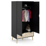 Delta garderobe w. 2 dører, Matt Black w. Eikstrukturfolie