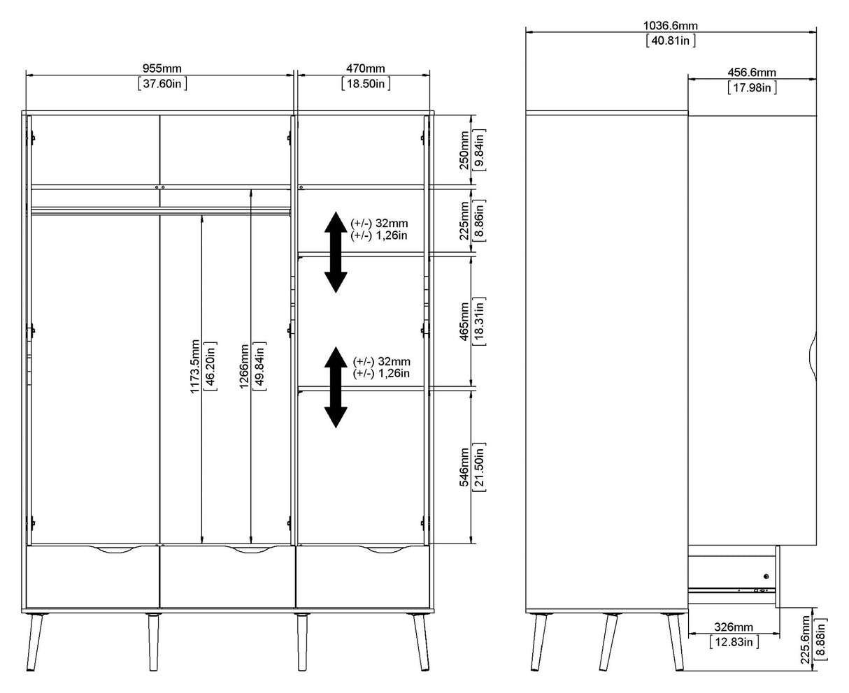 Delta garderobe w. 3 dører, hvitt w. Eikstrukturfolie