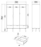 Delta garderobe w. 3 dører, hvitt w. Eikstrukturfolie