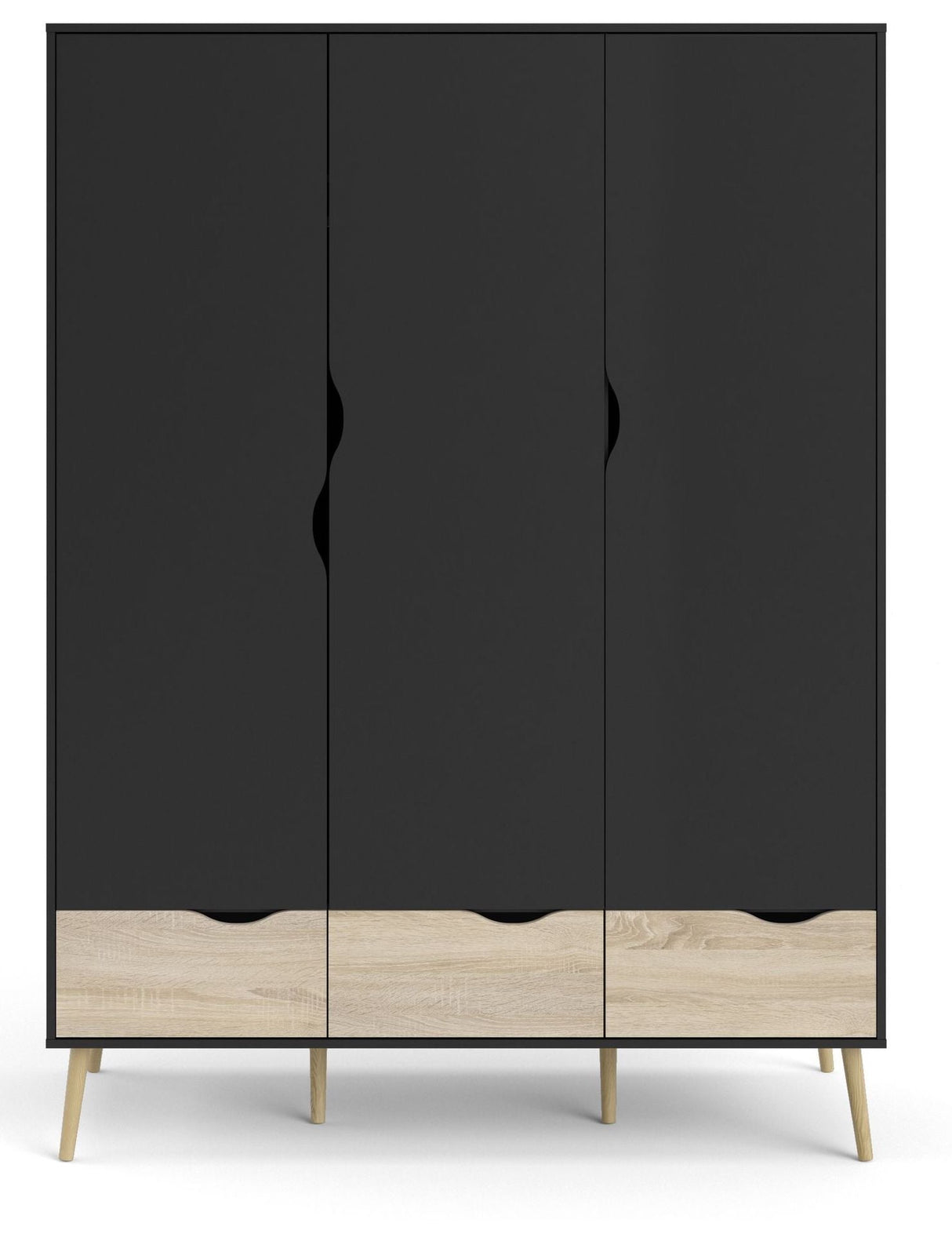 Delta garderobe w. 3 dører, Matt Black w. Eikstrukturfolie