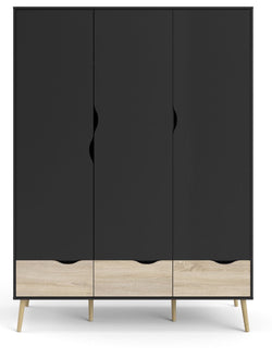 Delta garderobe w. 3 dører, Matt Black w. Eikstrukturfolie