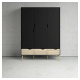 Delta garderobe w. 3 dører, Matt Black w. Eikstrukturfolie