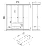 Paris garderobe med 4 dører og 2 skuffer, 200x181, hvit