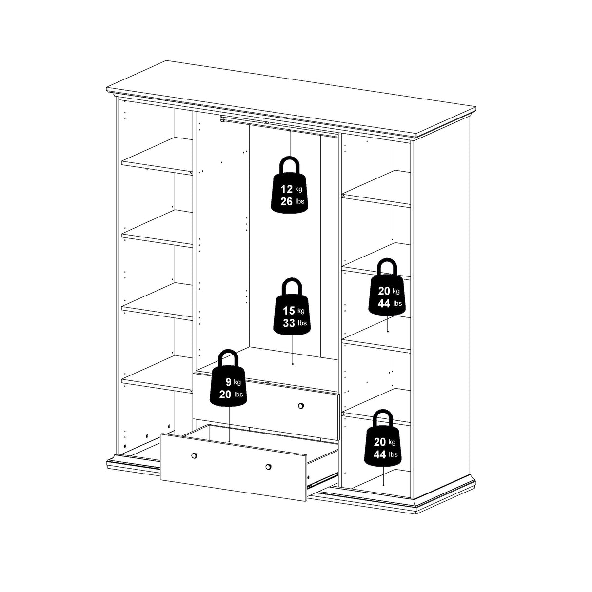 Paris garderobe med 4 dører og 2 skuffer, 200x181, hvit