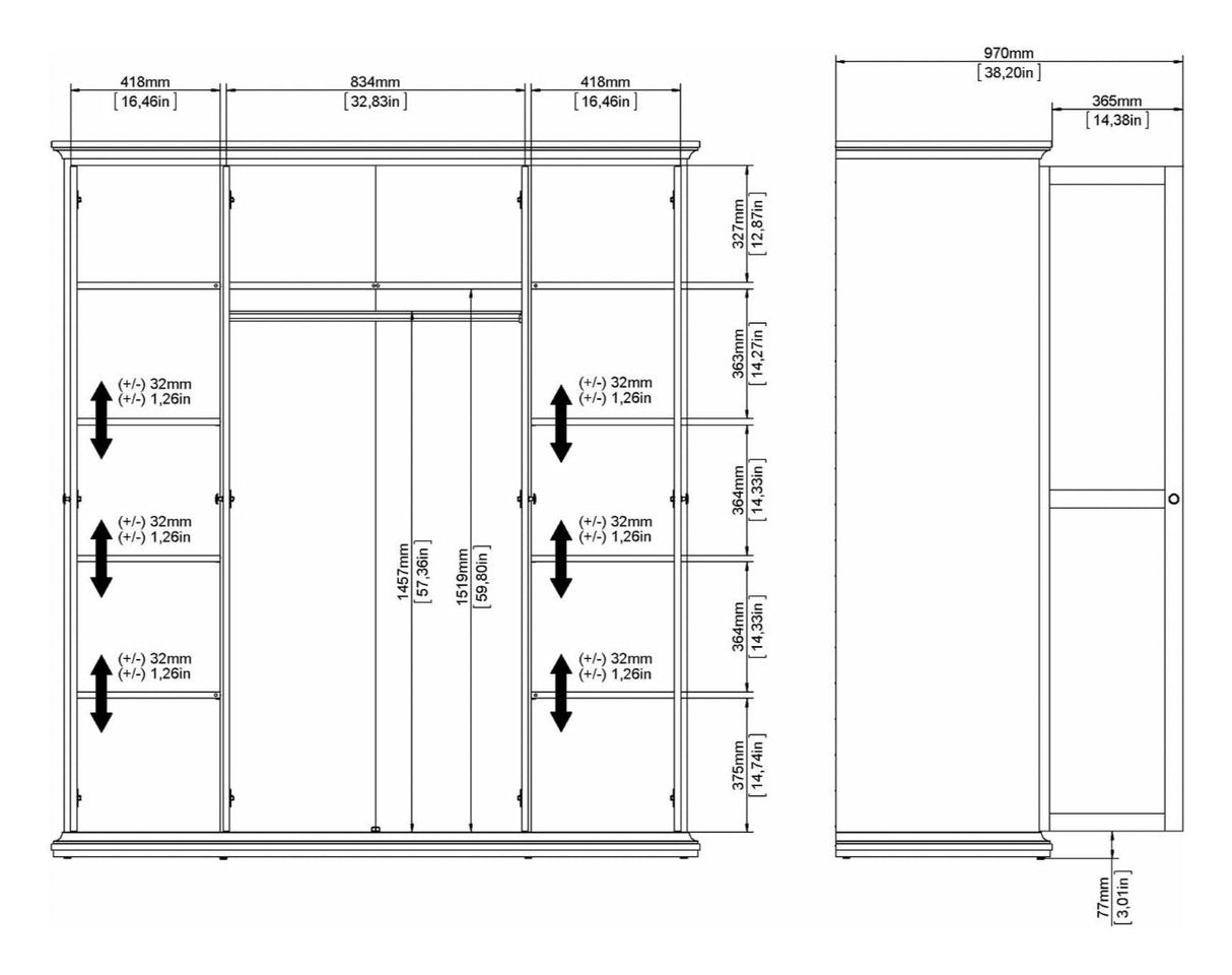 Paris garderobe med 4 dører, 200x181, hvit