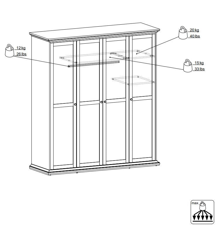 Paris garderobe med 4 dører, 200x181, hvit