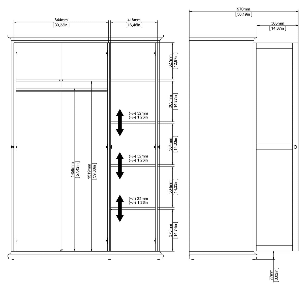 Paris garderobe 200x138 - matt grå