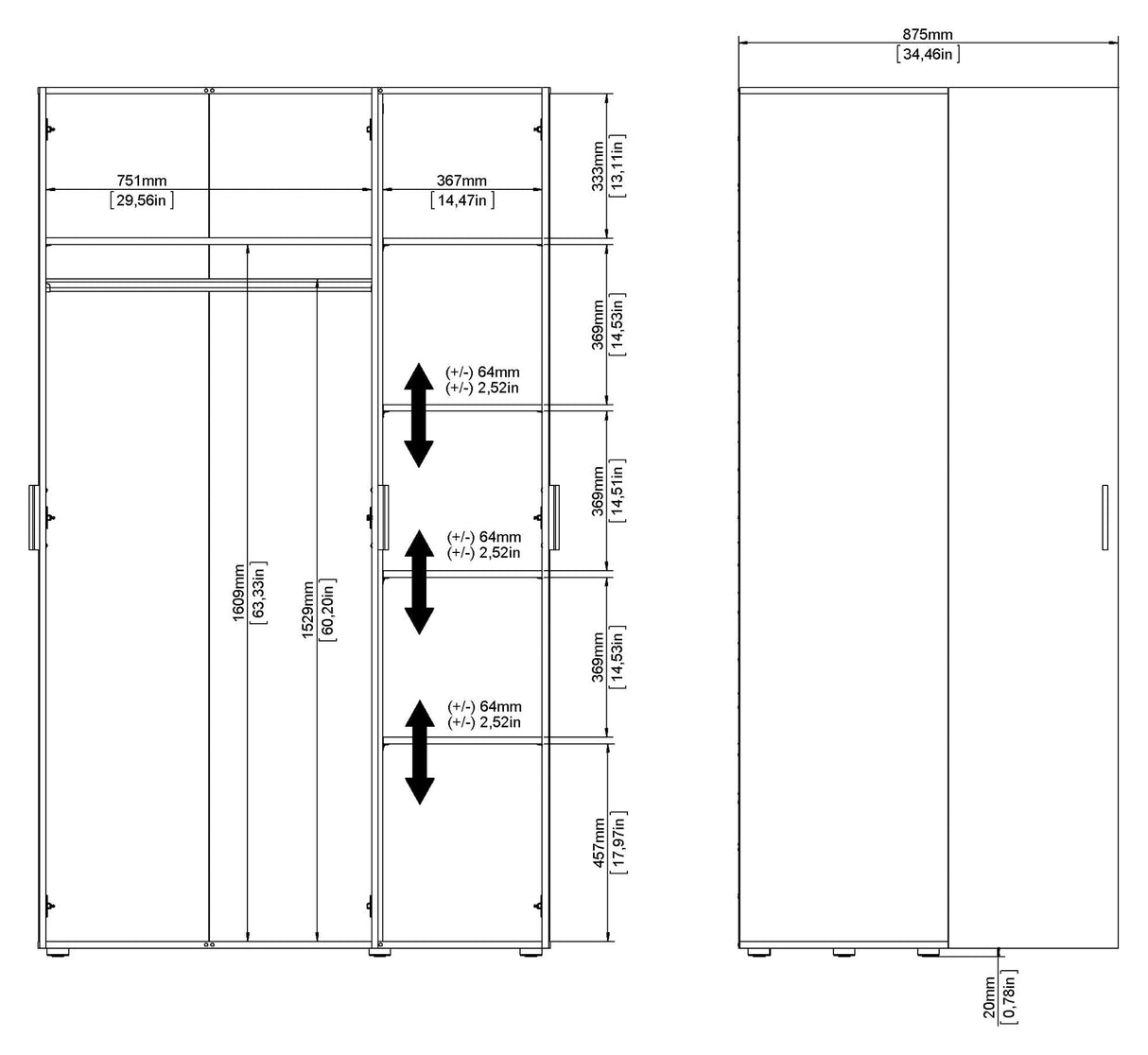 Pepe garderobe w. 3 dører - svart