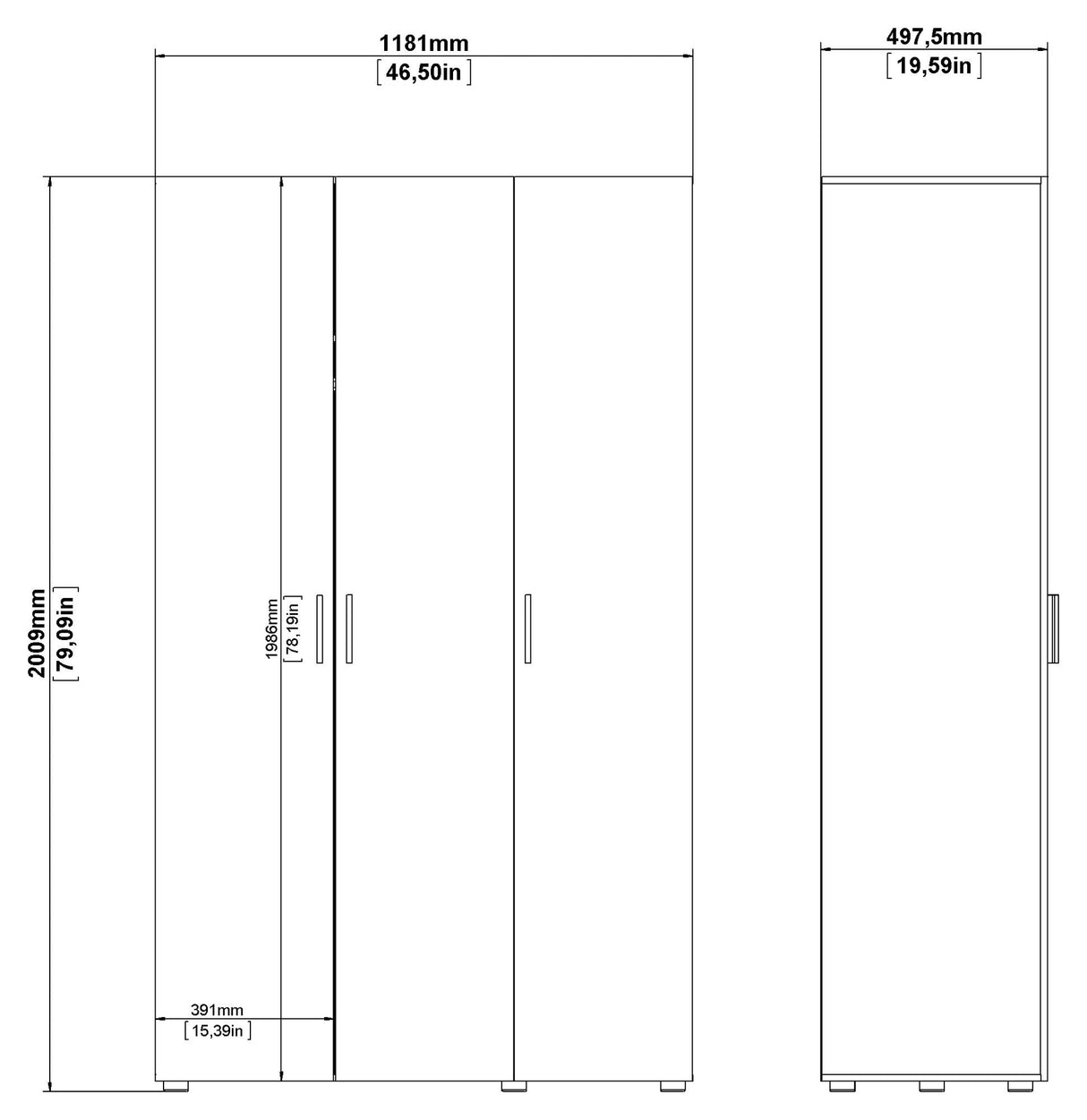 Pepe garderobe w. 3 dører - svart