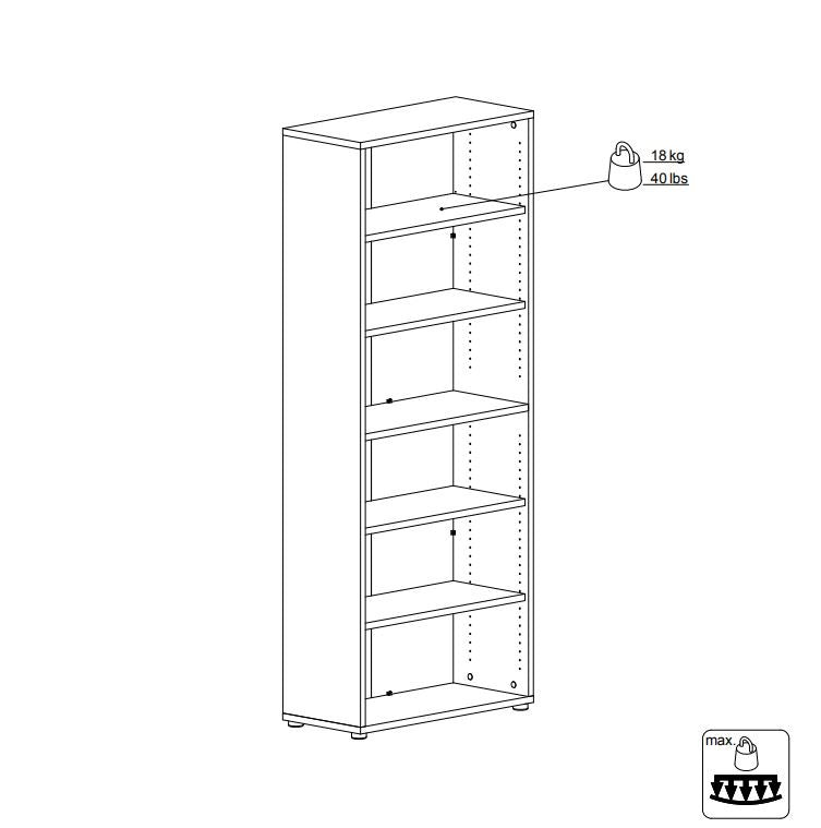 Prima bokhylle - hvite m/5 hyller