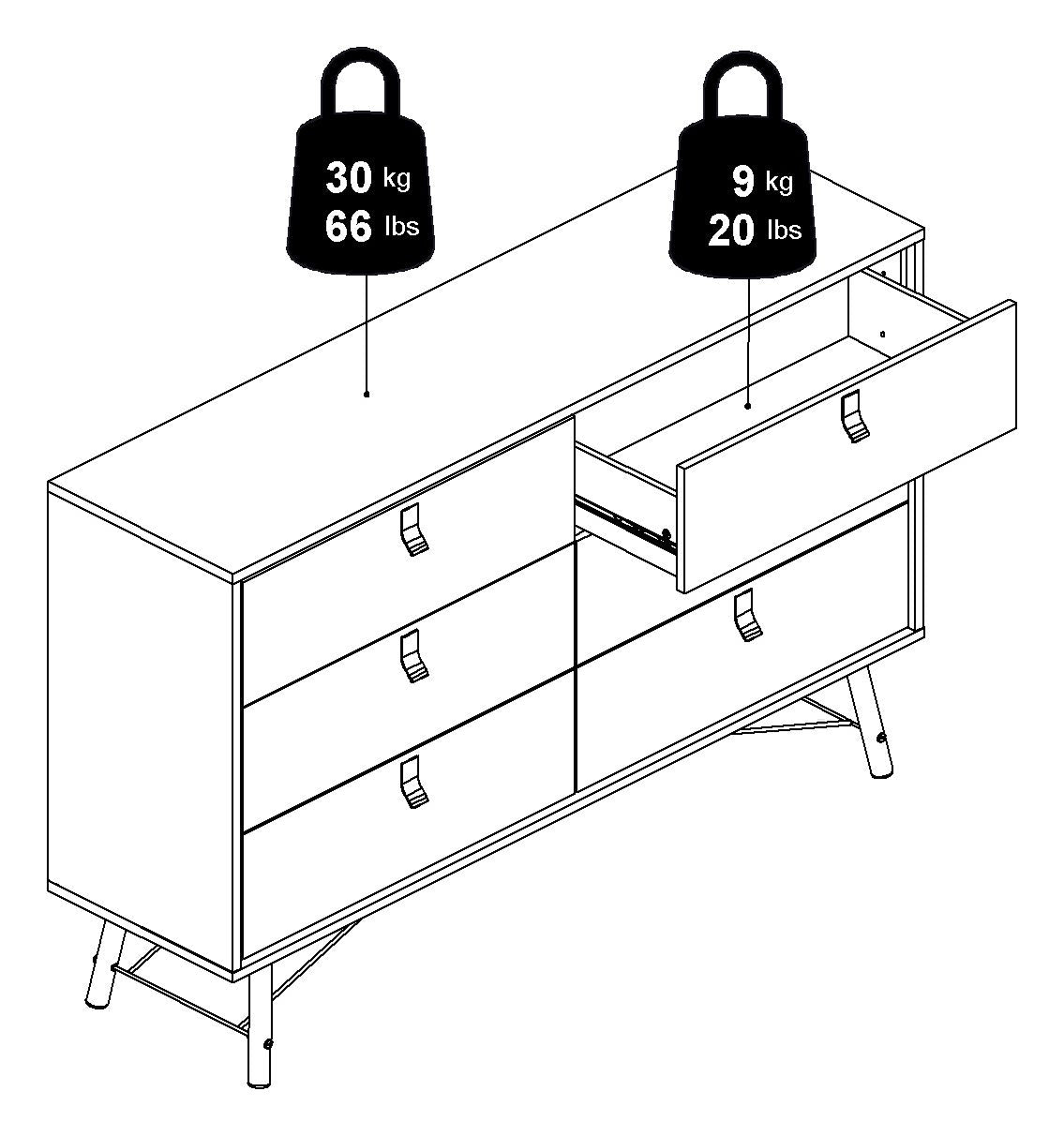 Ry Double Chest of Drawers 6 -skuffer, Matt White, B: 150