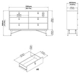 Ry Double Chest of Drawers 6 -skuffer, Matt Black, Walnut Foil, B: 150