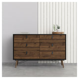 Ry Double Chest of Drawers 6 -skuffer, Matt Black, Walnut Foil, B: 150