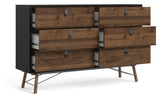 Ry Double Chest of Drawers 6 -skuffer, Matt Black, Walnut Foil, B: 150