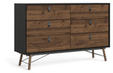 Ry Double Chest of Drawers 6 -skuffer, Matt Black, Walnut Foil, B: 150