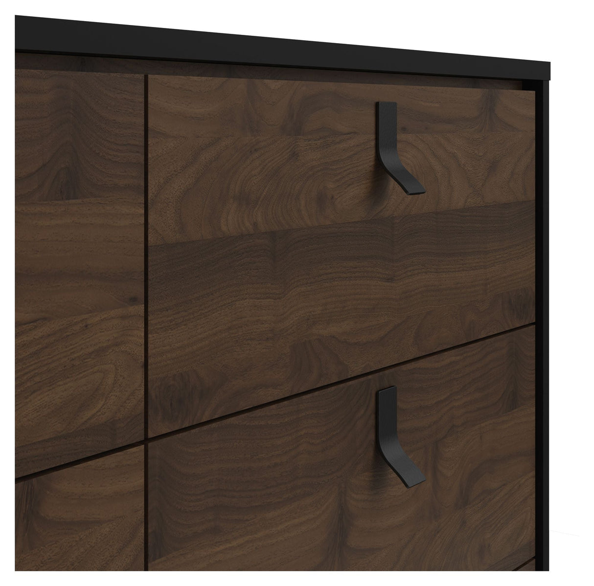 Ry Double Chest of Drawers 6 -skuffer, Matt Black, Walnut Foil, B: 150