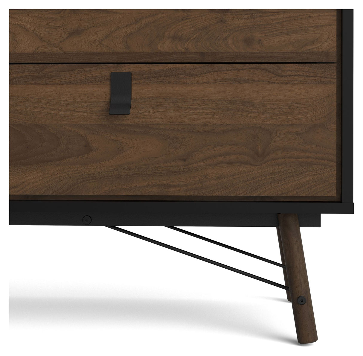 Ry Double Chest of Drawers 6 -skuffer, Matt Black, Walnut Foil, B: 150