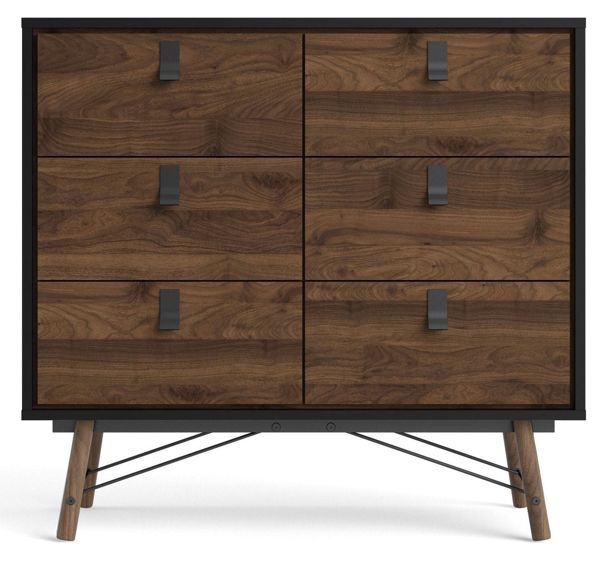 Ry Double Chest of Drawers 6 -skuffer, Matte Black, Walnut Foil, B: 101