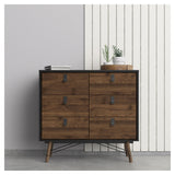 Ry Double Chest of Drawers 6 -skuffer, Matte Black, Walnut Foil, B: 101