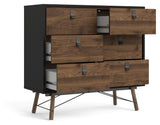 Ry Double Chest of Drawers 6 -skuffer, Matte Black, Walnut Foil, B: 101