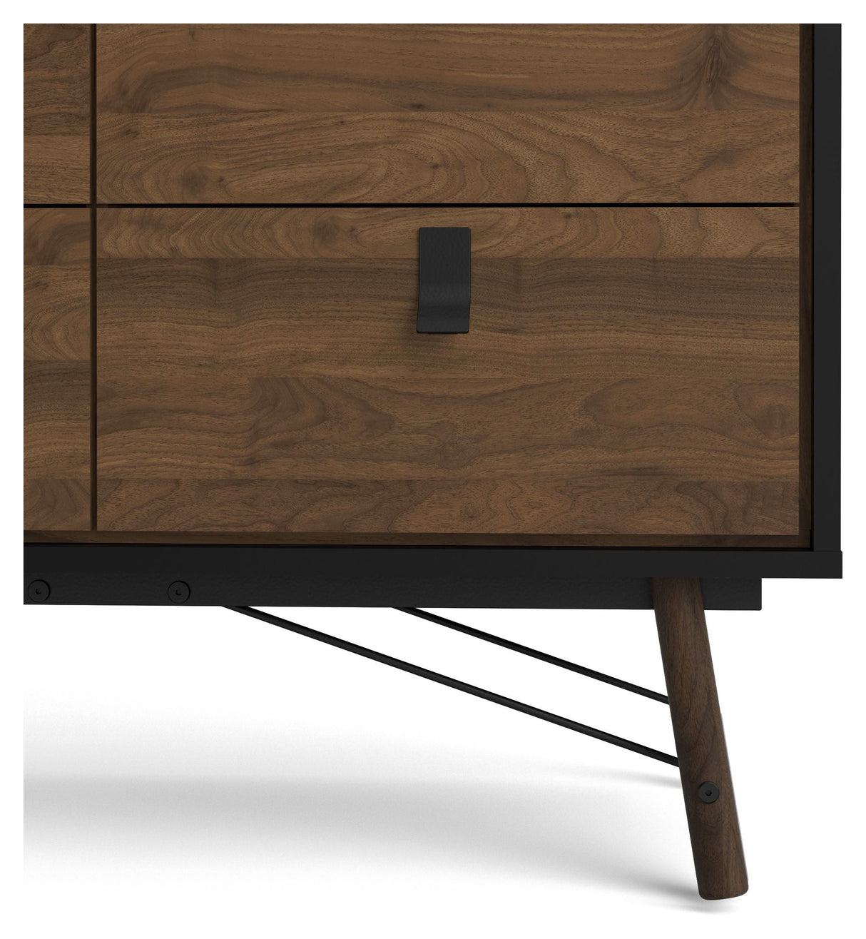 Ry Double Chest of Drawers 6 -skuffer, Matte Black, Walnut Foil, B: 101