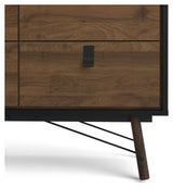 Ry Double Chest of Drawers 6 -skuffer, Matte Black, Walnut Foil, B: 101