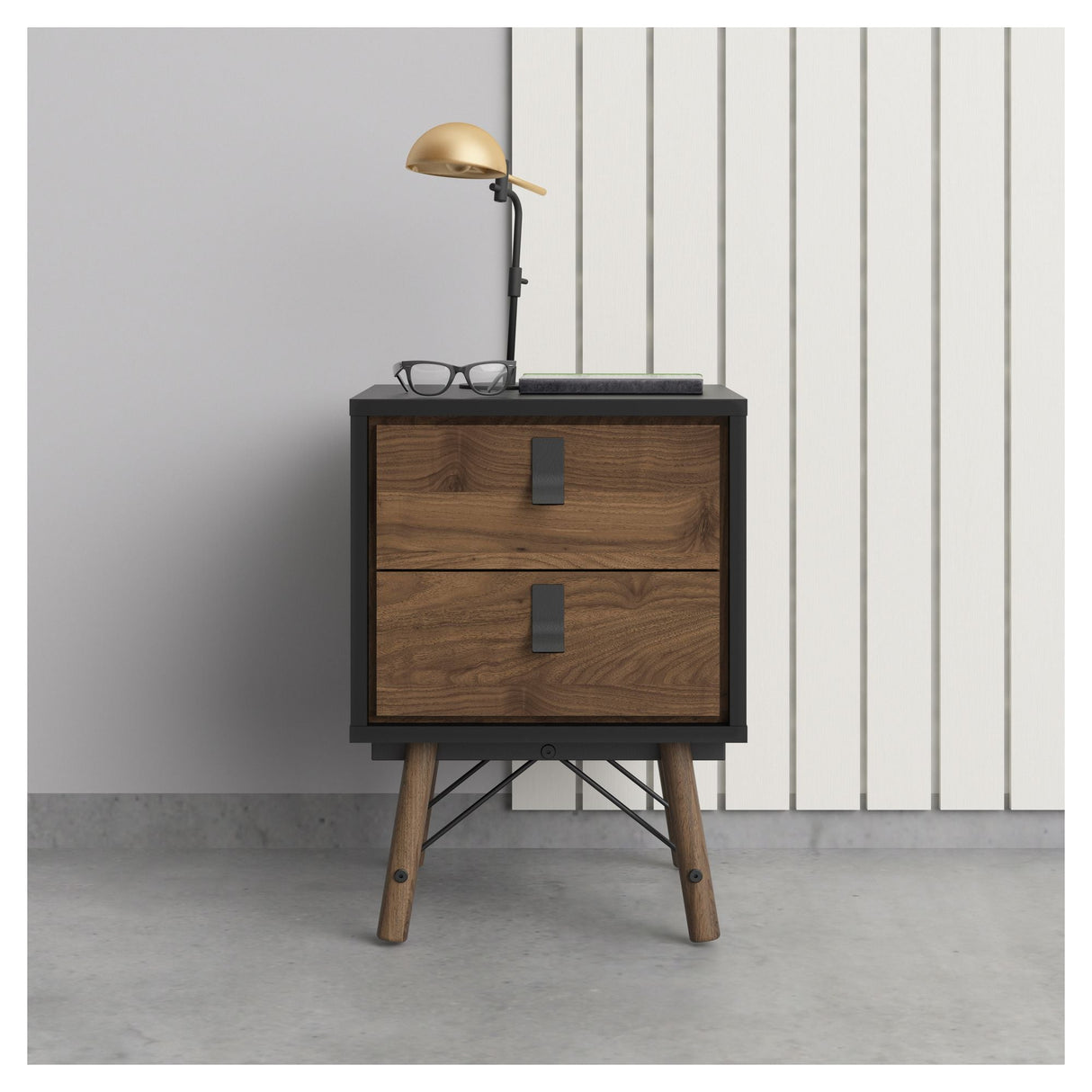 Ry Nightstand, Matt Black, Walnut Foil