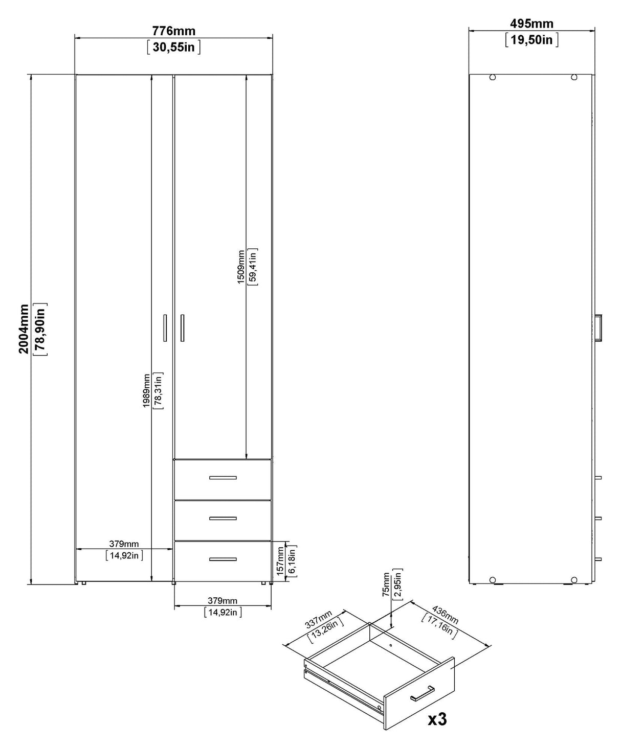 Romgarderobe - hvit høy glans