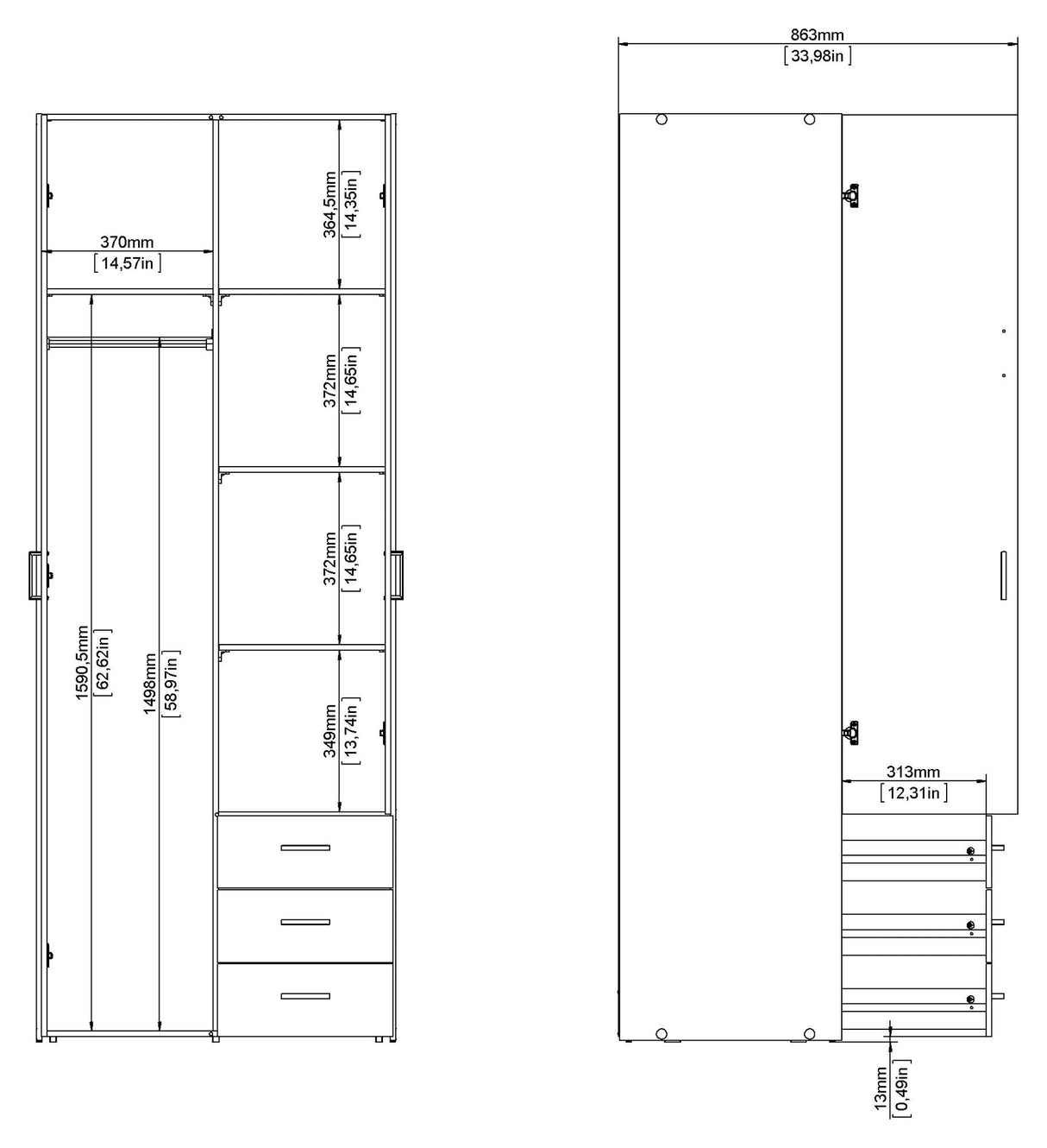 Romgarderobe - hvit høy glans