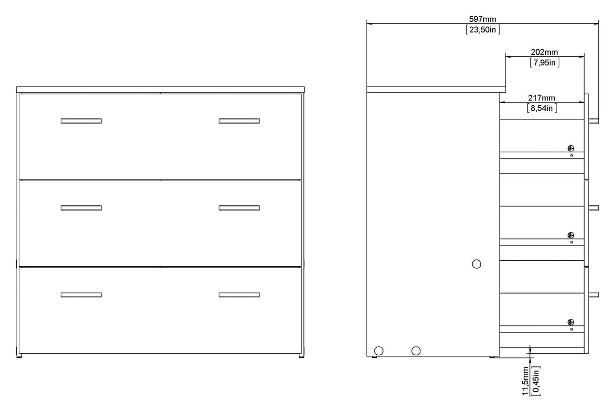 Space Chest, 3 skuffer, hvitt