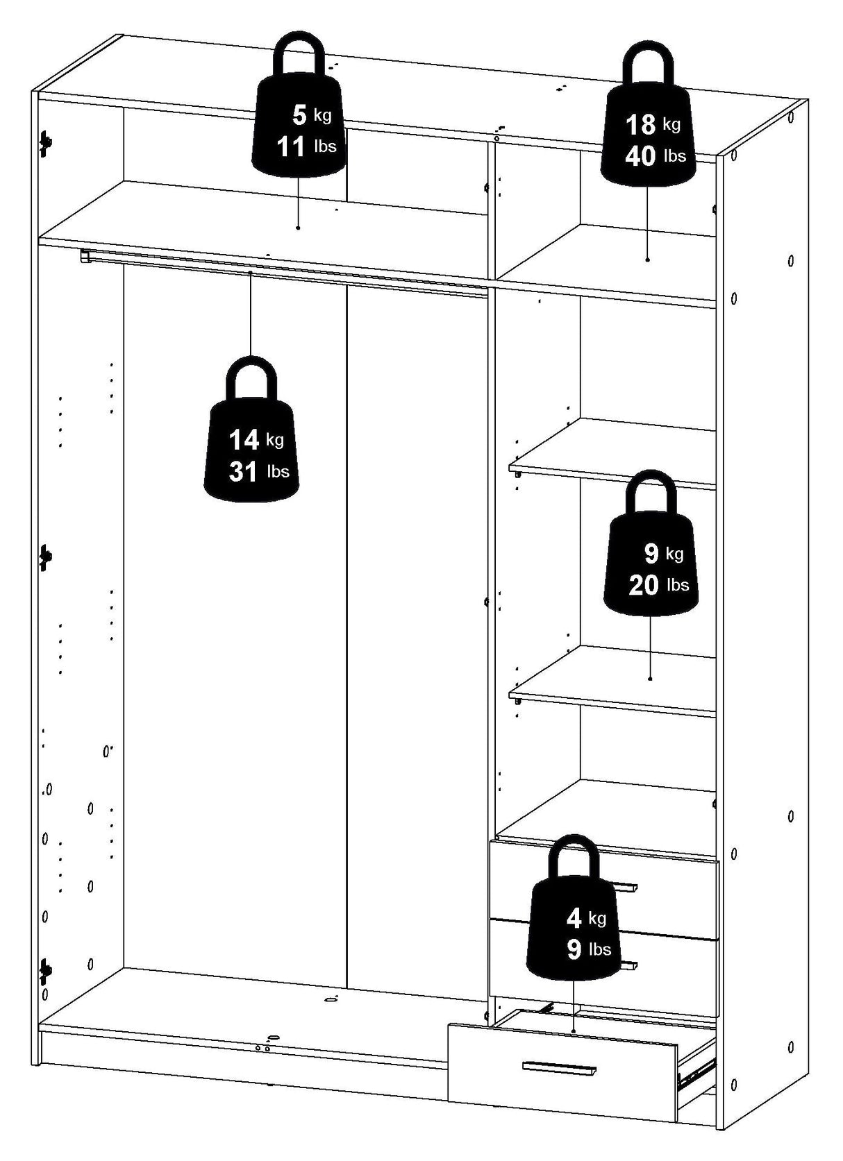 Sprint garderobe 200x147 - hvit