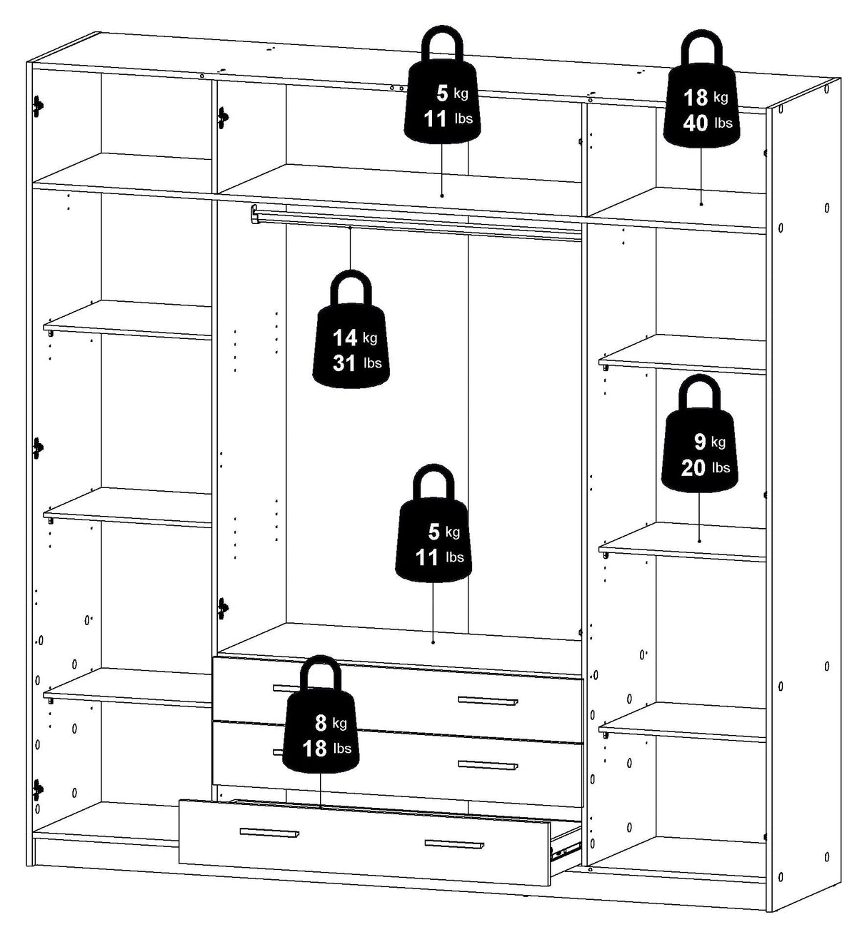 Sprint garderobe 195x200 - hvit