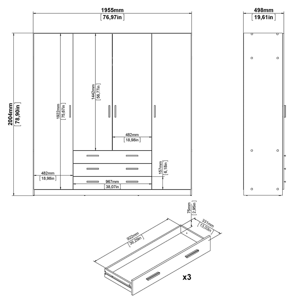 Sprint garderobe 195x200 - hvit